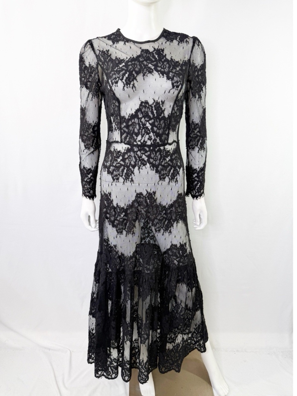 Karina Grimaldi Black Lace Maxi Dress Size S Sheer Goth Formal Halloween Grunge